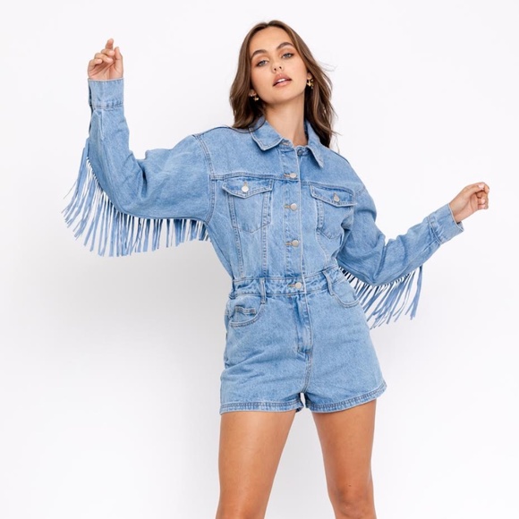 Hampstead Denim Fringe Romper - Picture 1 of 7